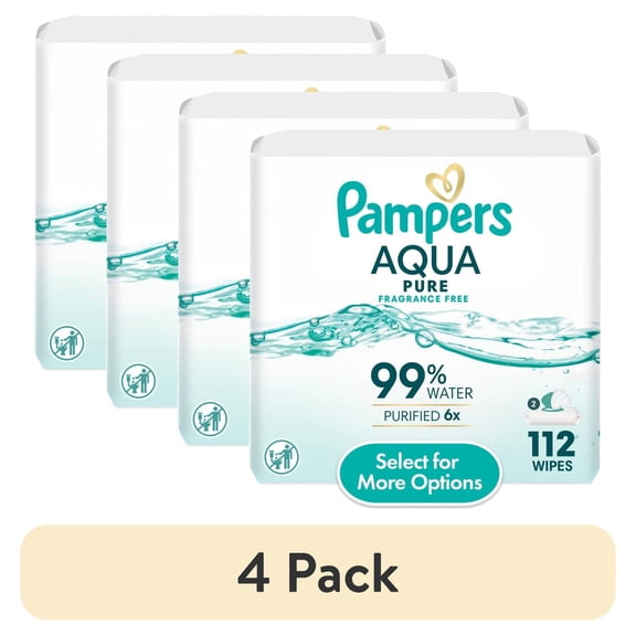 (4 pack) Pampers Aqua Pure Baby Wipes Unscented, 2-Pack, 112 Total Wipes (Select for More Options)