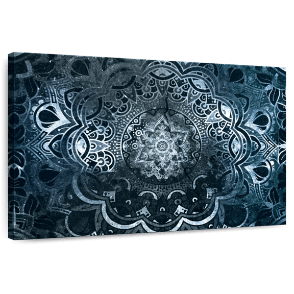 Elephant Stock Mesmeric Mandala Wall Art - Horizontal Canvas Wall Art - Living Room Wall Decor - Decor Elements Canvas - Gray And Blue Decor - 12" x 8"