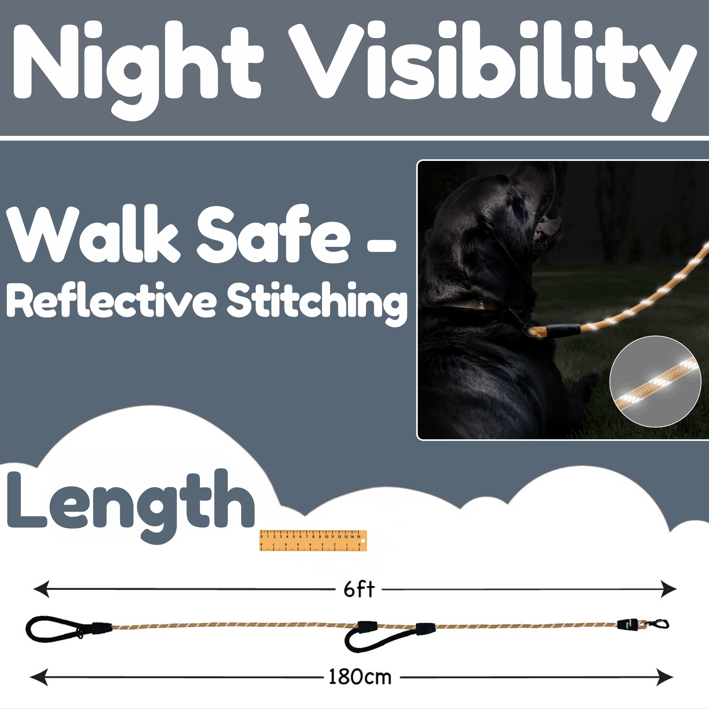 6 Ft Dog Leash - Heavy Duty Leashes for Medium Dogs to Large Breeds, Two Extra Padded Handles, Reflective, Shock-Absorbing, Strong Anti-Pull Rope Training Leash for Walking & Running - Roam Gear