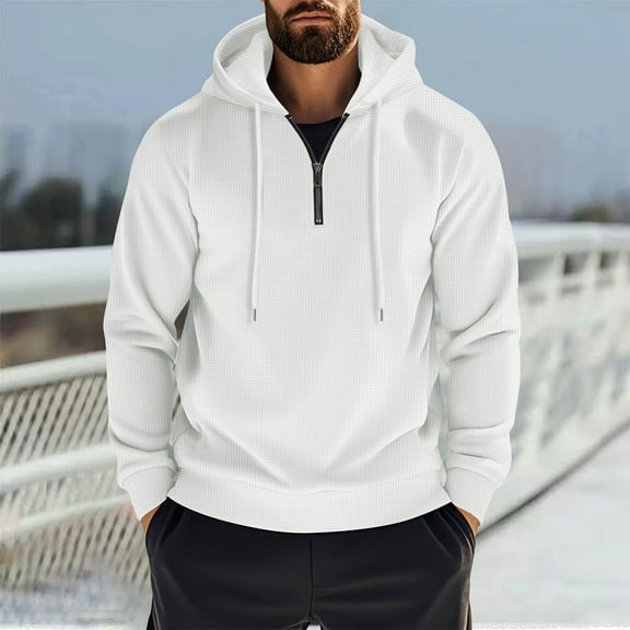 Fnnxeal Hoodies Sweatshirts for Men, Long Sleeve Shirt with Pocket Casual Big and Tall Shirts Fall Winter Outdoor Mens White Blouse Size 2XL