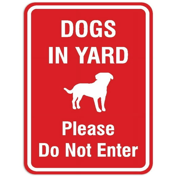 Signs ByLITA Portrait Round Dogs in yard please do not enter Sign - Laser-Engraved Lettering | Durable ABS Plastic | Vibrant Colors | Powerful Foam Tape (Red) - Large