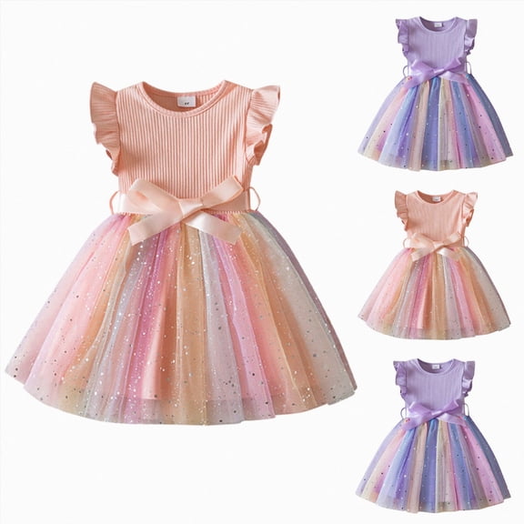 Nwiuh Toddler Girl Tulle Dress Summer Ruffle Sleeveless Baby Girl Fashion Casual Dresses (Purple, 1-2 Years)