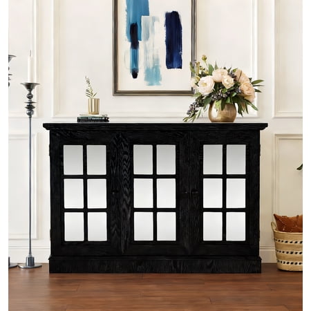 LiviNest Compact Sideboard for Small Spaces: 45 W Storage Cabinet with 3 Mirrored Doors - Adjustable Shelves for Living Room & Kitchen - Magnetic Door & Anti-Tip Safety for Apartments
