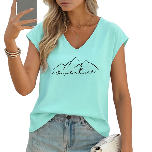 UNISHE Women's "Adventure" Mountain Graphic V-Neck Sleeveless T-Shirt Breathable Summer Tank Top