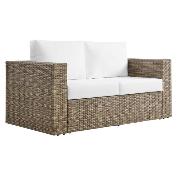 Modway Convene Outdoor Synthetic Rattan Loveseat in Cappuccino/White