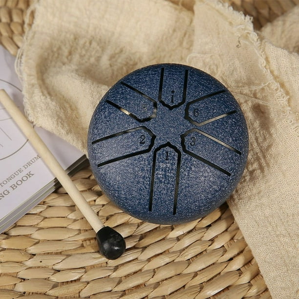 Xihbxyly Mini Tambor Handpan, Terapia de Sonido Curativo, Alivio Del Estrés y Relajación, Fácil de Tocar, Meditación Zen y Yoga, Tambor de Bolsillo, Regalo Educativo, 3 Pulgadas, Baqueta Incluida