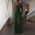 thumbnail image 2 of Women's Casual Solid Color Hollow Strap Top And Wide Leg Pants Two Piece Set Mid Rise Relaxed Fit Perfect for Summer Outfits Beach Vacation or Daily Wear Jumpsuit JASKFLY Army Green XL, 2 of 9
