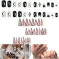 thumbnail image 1 of Press on Nails Long Stiletto Fake Nails 3D Snake Design Black White 2 Sets Sixdian, 1 of 9
