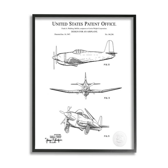 Stupell Industries Intricate Airplane Diagram Graphic Art Black Framed Art Print Wall Art, Design by Karl Hronek