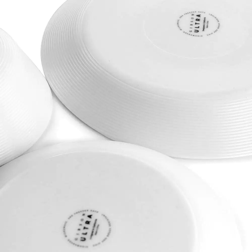 Gibson Courtyard 12 Piece Dinnerware Set in Opal Tempered Glass