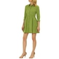 thumbnail image 4 of Vestido de camisa para mujer Inspire Chic de manga 3/4, con botones, mini vestido, color verde pasto, 4 of 6