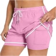 thumbnail image 2 of VV AVEORS Women'S 2 In 1 Running Shorts Quick Dry High Waisted Drawstring Athletic Workout Short For Gym Yoga With Liner 2 Pockets Pink L, 2 of 7