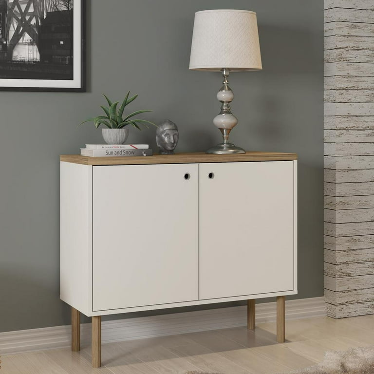 Manhattan Comfort Windsor 35.43 Modern Accent Cabinet with Solid Top board and Legs in Off White and Nature Walmart