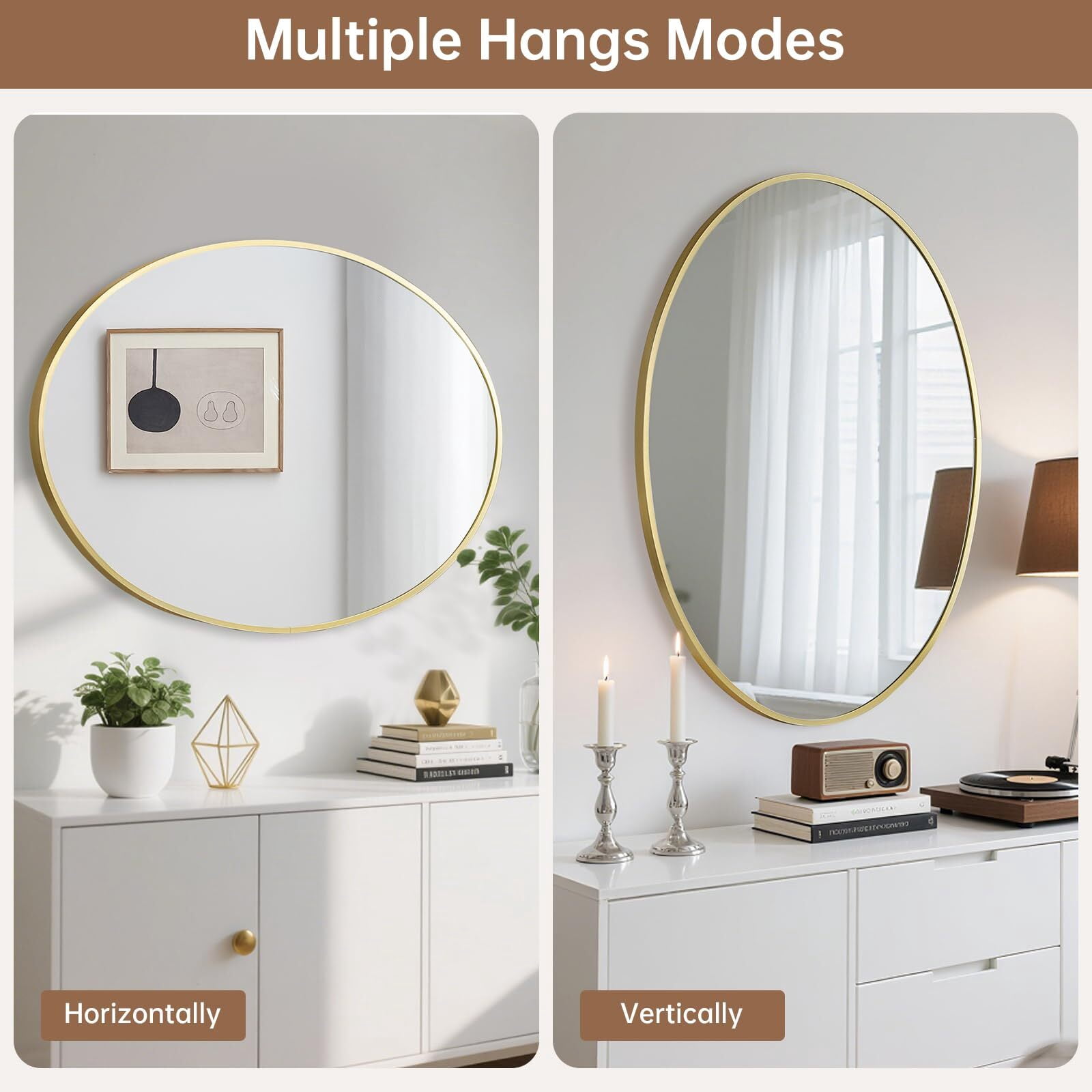 Gleamira 32"x 24" Oval Wall Vanity Mirror Bathroom Mirror with Aluminum Alloy Frame, Gold