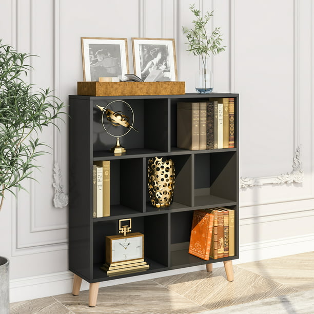7 Cube Bookshelf 3 Tier Bookcase, Wood Cube Bookcase Display Cabinet