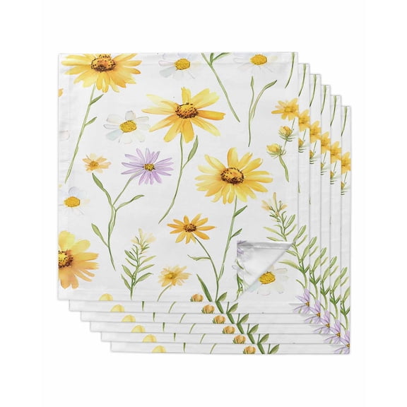 nqOlkjepod Yellow Daisies Cloth Napkins Set of 6 Reusable Dinner Napkins, Spring Summer Botanical Floral Cocktail Napkin Washable Table Napkins for Wedding/Holiday Party/Baby Shower 20"x20"