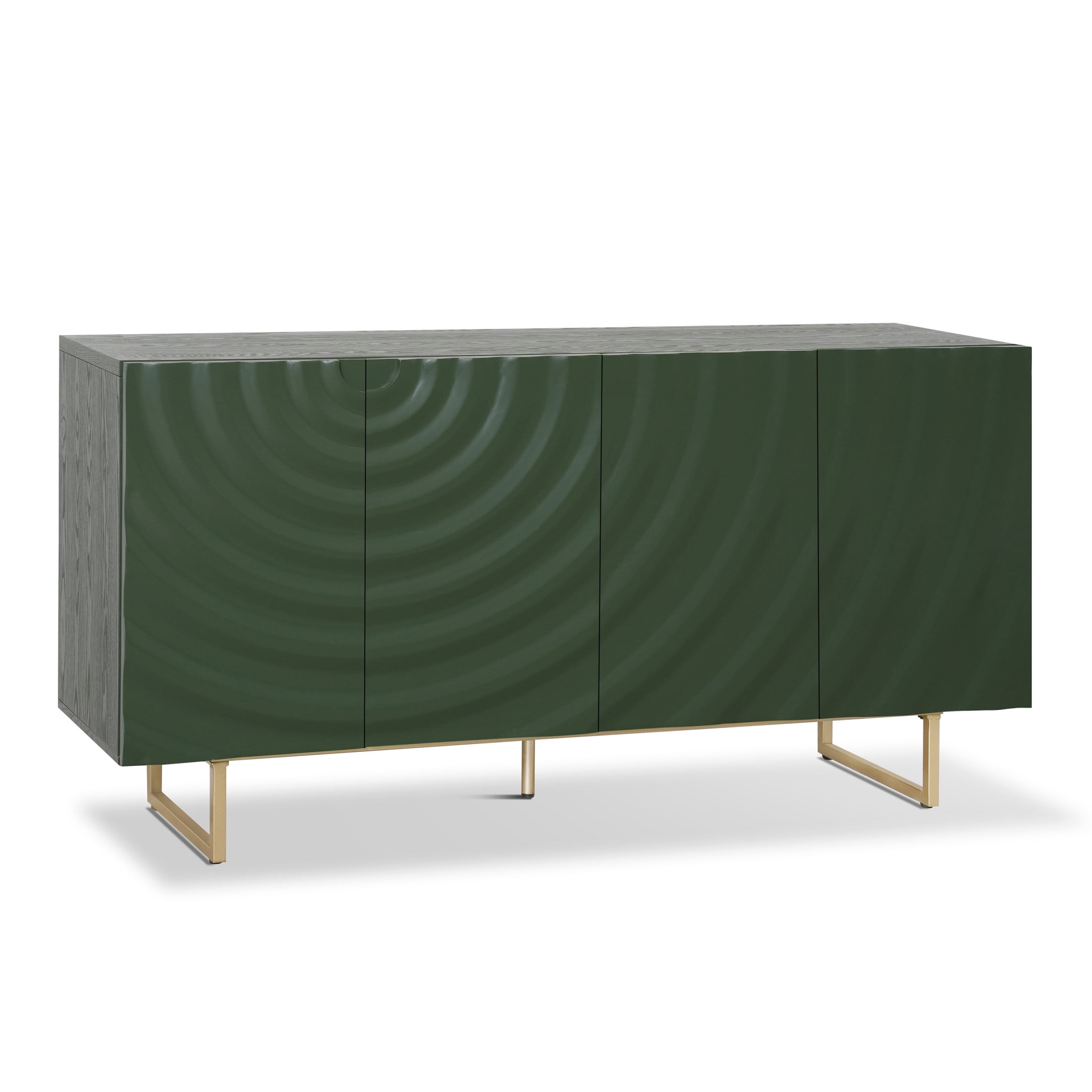 Christopher Knight Home Modern Sculptural 60" Sideboard, Ripple Doors, Adjustable Shelves, Metal Legs, Green