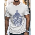 thumbnail image 5 of Men's T-Shirt ROCK ROLL Blue Retro Skull Guitar Rose Short Sleeve Casual Tee Classic Crew Neck T-Shirt for Men, White S, 5 of 7