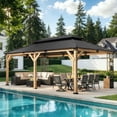 thumbnail image 4 of ALAULM 12'x 20' Outdoor Hardtop Pergola,Wall Mounted Lean to Gazebo with Sloped Sun Panel Roof & Storage Cupboard, Galvanized Metal Frame,Sunshade for Patio, Backyard, Deck and Poolside, 4 of 11