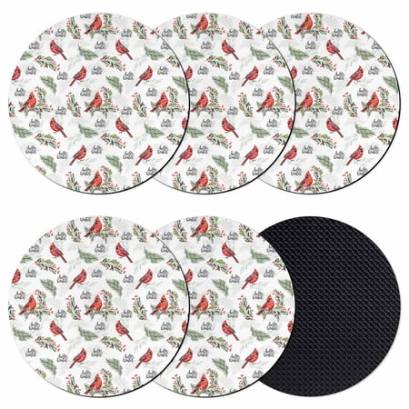 Cardinal Bird Coasters Set of 6 Absorbent Coasters for Drinks Berry Holly Branches Winter Plants Coaster for Desk Coffee Table Protection Home Decor House Warming Gifts 4