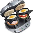 thumbnail image 2 of Dual Breakfast Sandwich Maker with Timer, Ready in 5 Minutes, Removable Dishwasher Safe Non-Stick Egg Cooker Ring, Silver, 2 of 5