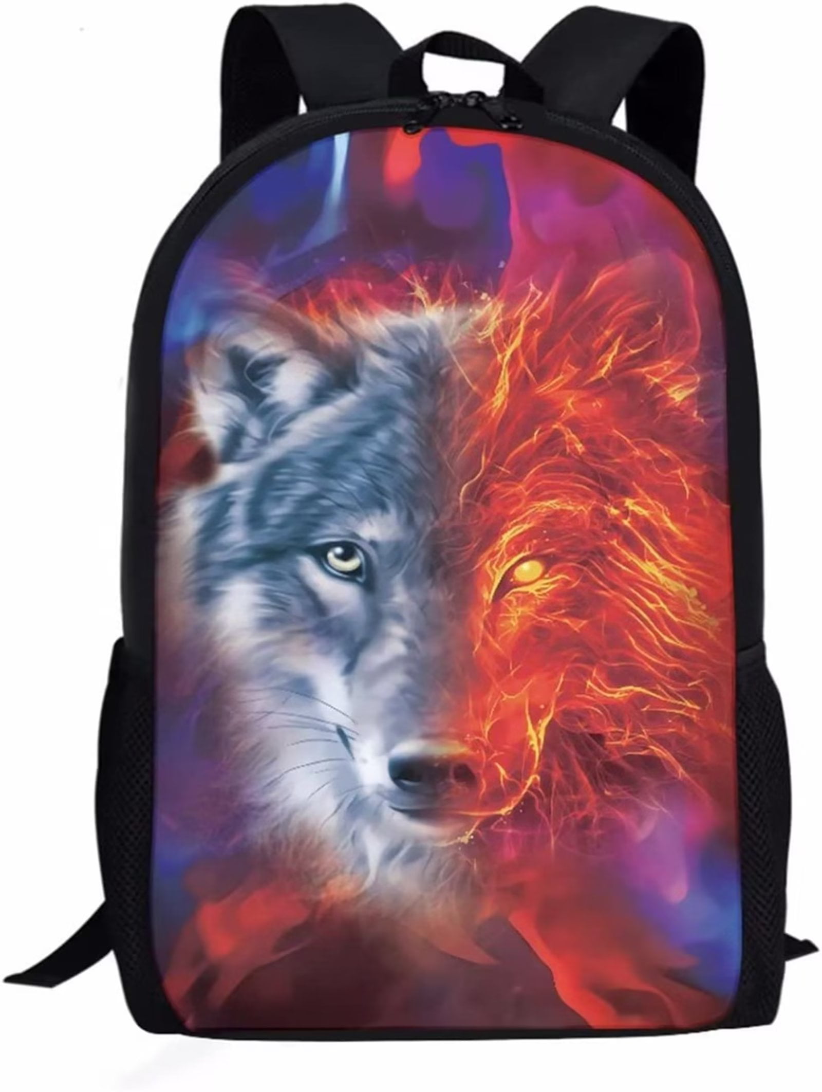 FKELYI Flame Wolf Cool Backpack,Teens Boys Bookbags with Features Padded  Back,Large Kindergarten Children Knapsacks