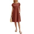 thumbnail image 1 of Vestido midi Zhyaj con cuello redondo y manga corta holgado, túnica de algodón, 1 of 7