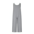 thumbnail image 5 of Floral Overalls for Women Womens Casual Loose Linen Jumpsuits, One Piece Sleeveless Button Wide Leg Overalls Long Pant Rompers with Pockets Gray M, 5 of 7