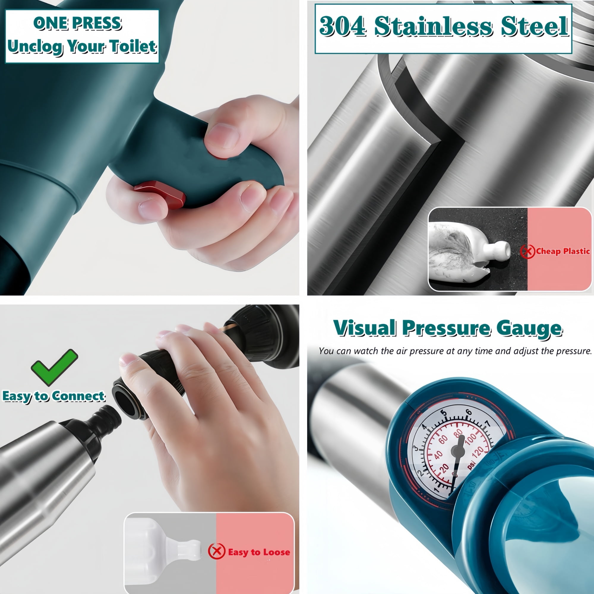 High Pressure Air Toilet Plunger, Air Drain Blaster Pump Plunger, Plunger for toilet, Power Vacuum Plumb Toilet Clog Remover for Kitchen Sinks, Shower Drains,Bathtub, Suction Plunger  Clogging Solver