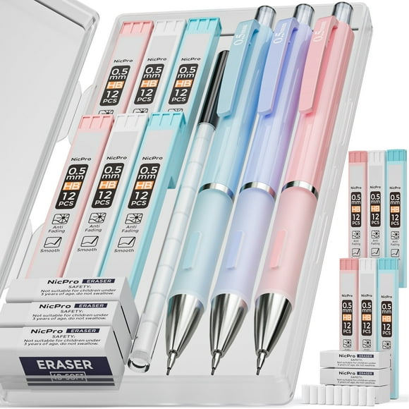 Nicpro Mechanical Pencils with Case, 0.5mm, HB Lead, 3 Count