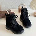 thumbnail image 2 of Kids Snow Boots Girls Combat Booties Suede Lace up Zipper Winter Outdoor Antislip Lug Sole Short Ankle Boots 11.5 Little Kid Black, 2 of 7