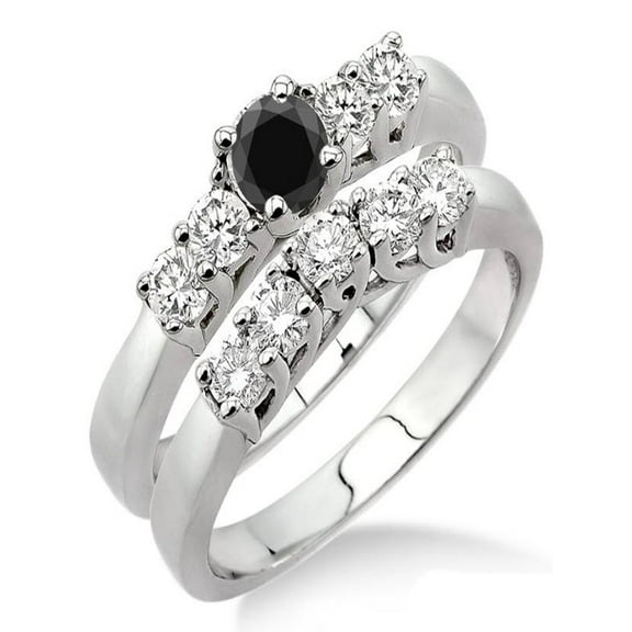 1.5 Carat Black Diamond Five Stone Bridal Set on 10k White Gold
