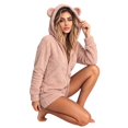 thumbnail image 4 of Women Winter Fuzzy Hooded Jumpsuit Cute Bear Ear Zip Up One Piece Outfit Warm Casual for Commute Loungewear, 4 of 7