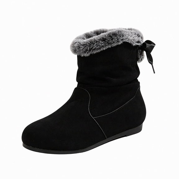 WAVSUF Women's Suede Snow Boots Round Toe Wide Width Fleece Warm Winter Soft Sole Flat Boots Black 6