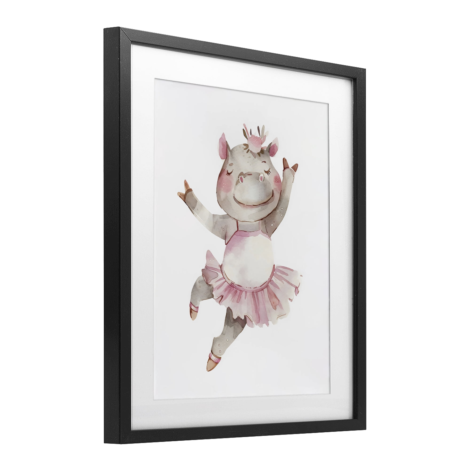 Stupell Industries Ballerina Hippo in Tutu Black Framed Print Under Glass, design by LSR Design Studio