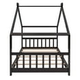 thumbnail image 5 of Harper & Bright Designs Twin Size Floor House Bed, Wood Montessori House Bed Frame with Fence, Playhouse Tent Bed with Roof, Espresso, 5 of 8