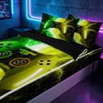 thumbnail image 2 of meiyoeat Neon Lightning Gamer Zipper Full Size Comforter Sets with Fitted Sheet and 2 Pillowcases for Teens Boys, Electric Green Yellow Gaming Zipper Bedding Set, Black Reversible, 2 of 6