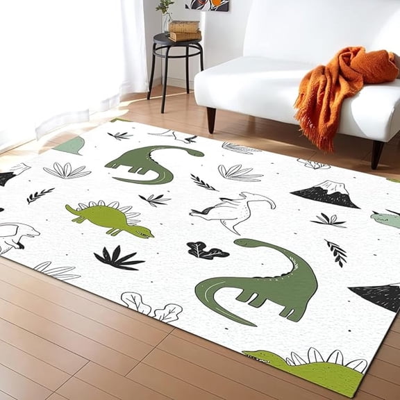Cartoon Dinosaur Kids Rugs, Simple Dinosaur Non Slip Noise Reduction Large Area Rugs, Easy Care Durable Carpet For Indoor Living Room Bedroom Office Decor Mat 4x6ft