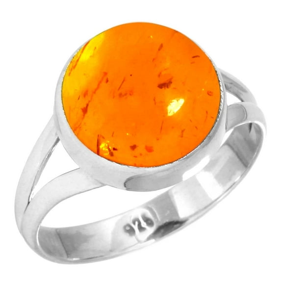 925 Silver Ring For Women - Girls Orange Amber Stone Silver Ring Size 9 November Birthstone Elegant Silver Ring Size 9 Gift For Mother On Mothers' Day 925 Gemstone Silver Jewelry