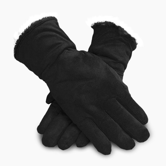 Polar Extreme Women's Vegan Suede Gloves Fleece Lining Gathered Wrist  (Black)