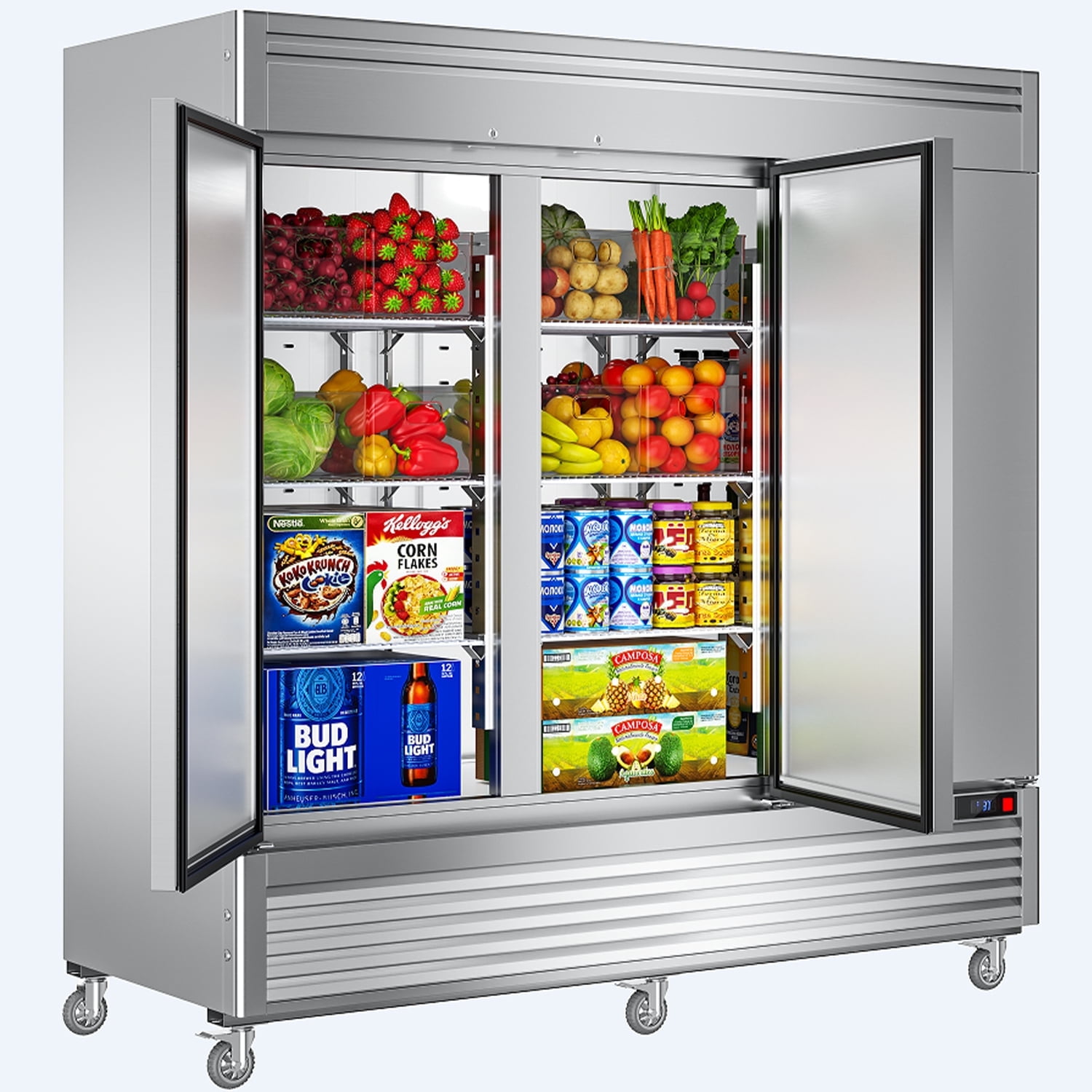 Coolake 82" Width Commercial Refrigerator 3 Solid Doors, 72 Cu.ft Stainless Steel Reach-in Upright Fridge with LED Lighting, Fan Cooling Refrigerator for Restaurant Cafe Hotel Kitchen Prep Area