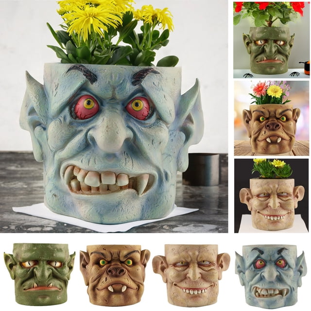Jardinera de suculentas Funny Face con drenaje • maceta de resina de 7,5x5,9 pulgadas para cactus y hierbas • regalo de decoración interior y exterior