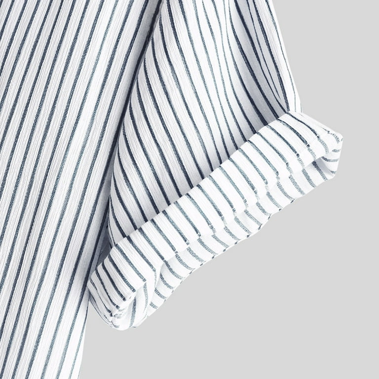 Linen Shirt for Men Stand Collar Stripe Summer Short Sleeve Loose