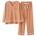 thumbnail image 1 of REDHOTYPE Nouveaux Pyjamas Simples en Coton Doux pour Femmes 2 Pcs Grande Taille 3TG Manches Longues Décontractées, 1 of 2