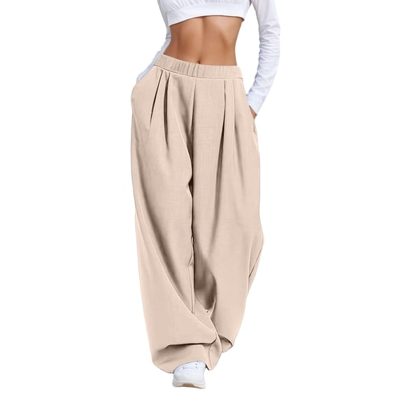 RUTAYY Women's Pants Wide Leg Mid Rise Solid Color Loose Fit Casual Everyday Wear with Pocket Trendy Vibrant Trousers