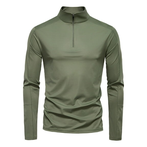 VSSSJ Mens Half Zip Long Sleeve Tops UPF 100 Sun Protection Stand Collar Shirt Breathable Quick Dry Outdoor Sports Hiking Fishing Shirt Green S
