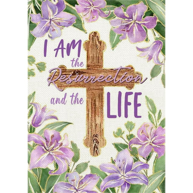 Christian Easter Resurrection Garden Flag - 12x18" Religious Cross Lily Flower Yard Outside Spring Summer Small Home Decor