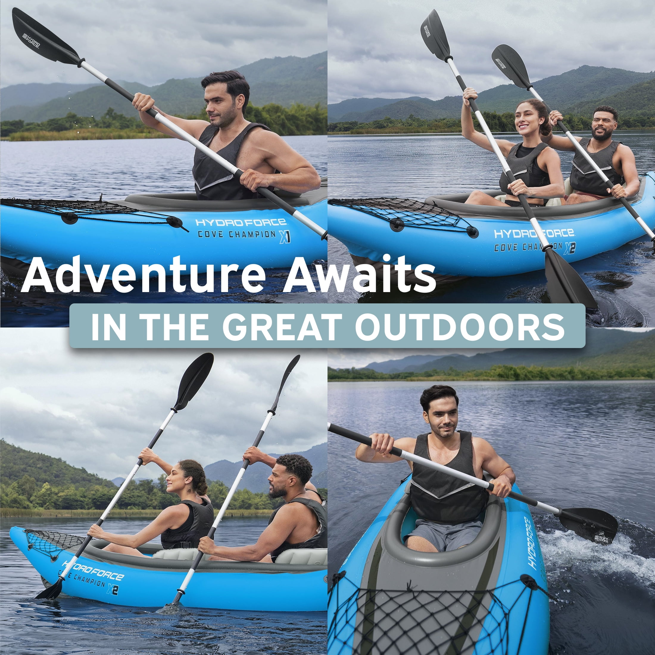 Bestway Hydro Force 91” Adjustable Aluminum Locking Kayak Paddle and Grip, Black