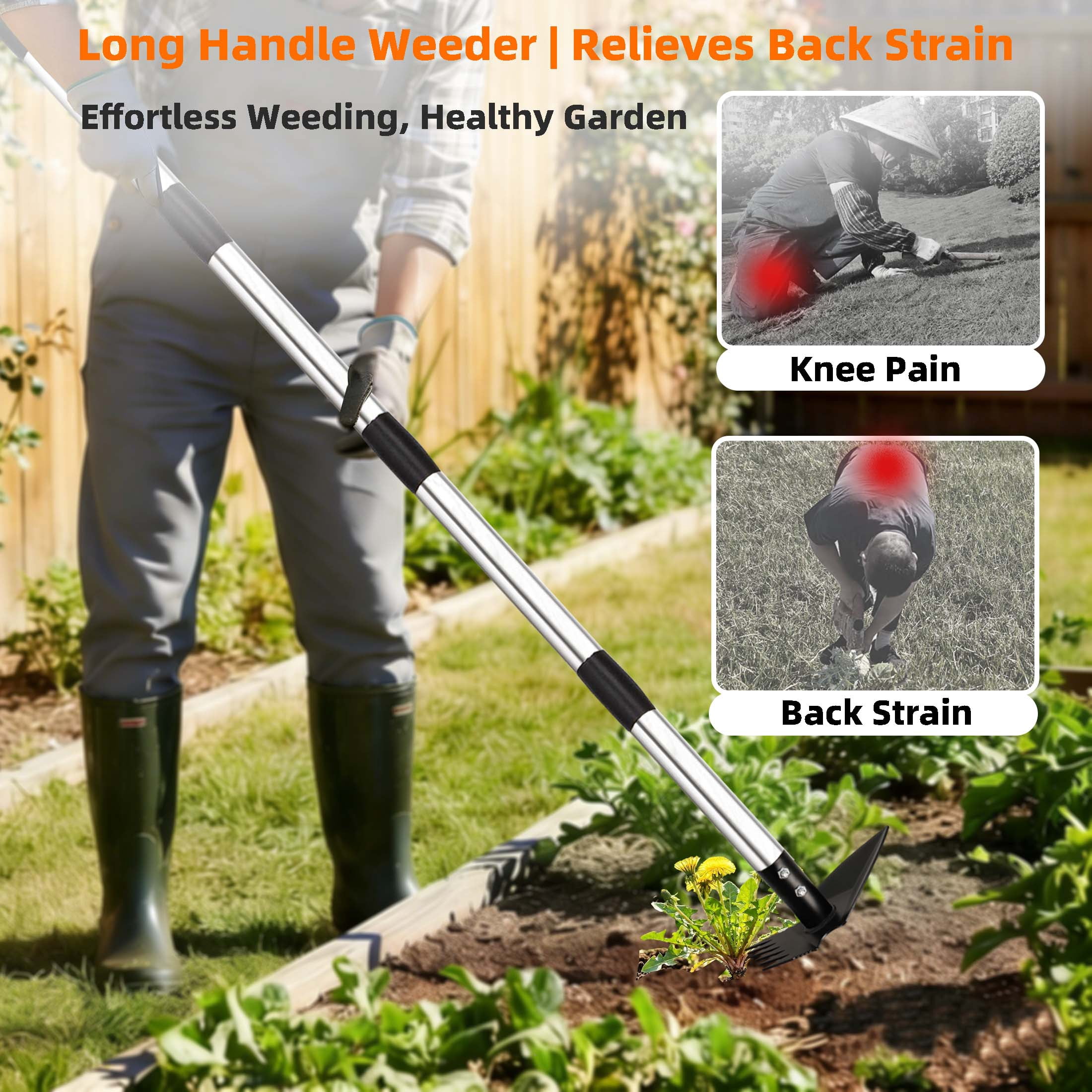 YARTTING Weed Puller Tool with Long Handle, Efficient Weed Remover Tool, 2-in-1 Weed Rake & Hoe Garden Tool for Easy Weed Removal Deeper Root Digging