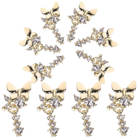 FELTECHELECTR 10Pcs Metal Butterfly Nail Charms with Crystal Accents Assorted Color Nail Decorations